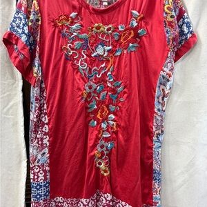 Johnny Was Embroidered Red Floral Women's Tunic